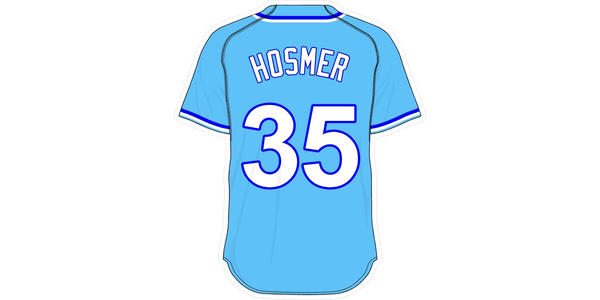 35 ERIC HOSMER BLUE BASEBALL JERSEY KANSAS CITY ROYALS DECAL / STICKER