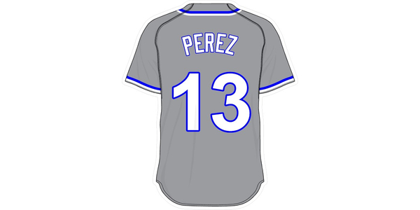 13 SALVADOR PEREZ WHITE BASEBALL JERSEY KANSAS CITY ROYALS DECAL / STICKER